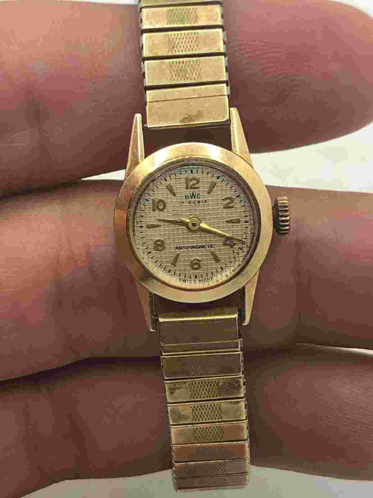 1960s BWC (Buttes Watch Company) Swiss 14K 585 Gold Wind Up Wrist Watch, Working