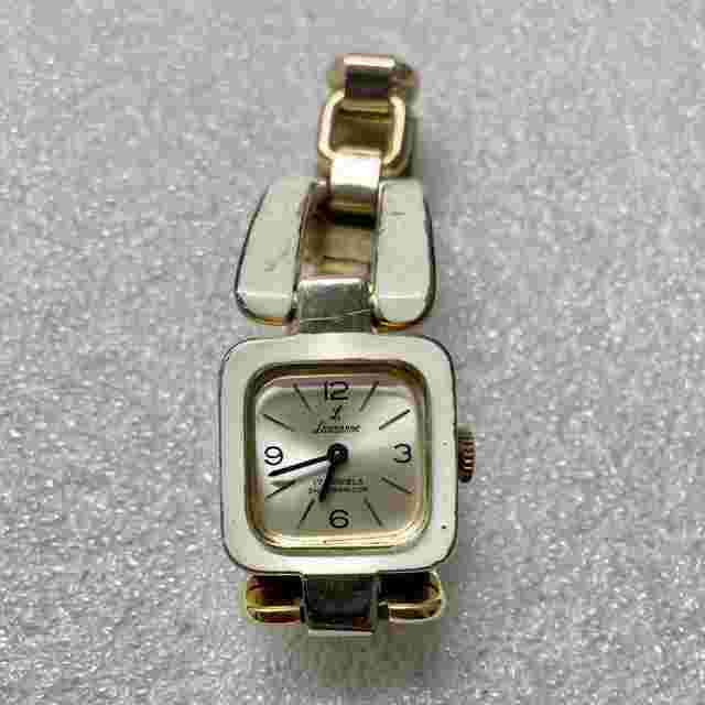 Vintage Lausanne Women’s Watch 17 Jewels Gold Tone White Enamel WORKING