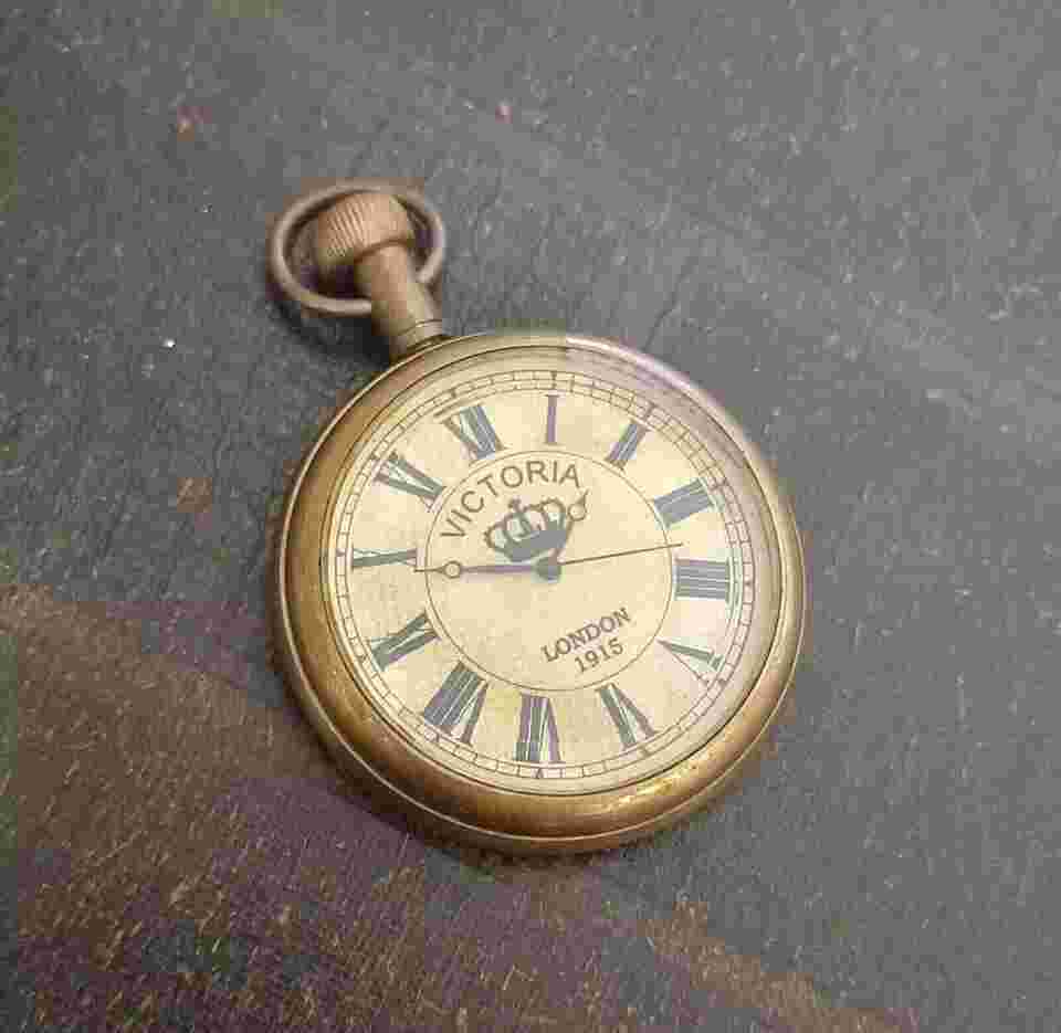 Antique 2" Brass Pocket Watch Nautical Vintage Victoria London Look Collectible