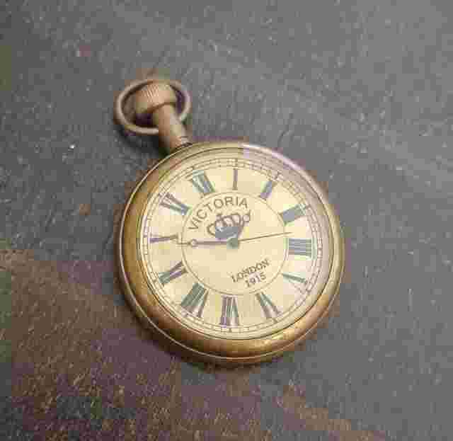 Antique 2" Brass Pocket Watch Nautical Vintage Victoria London Look Collectible