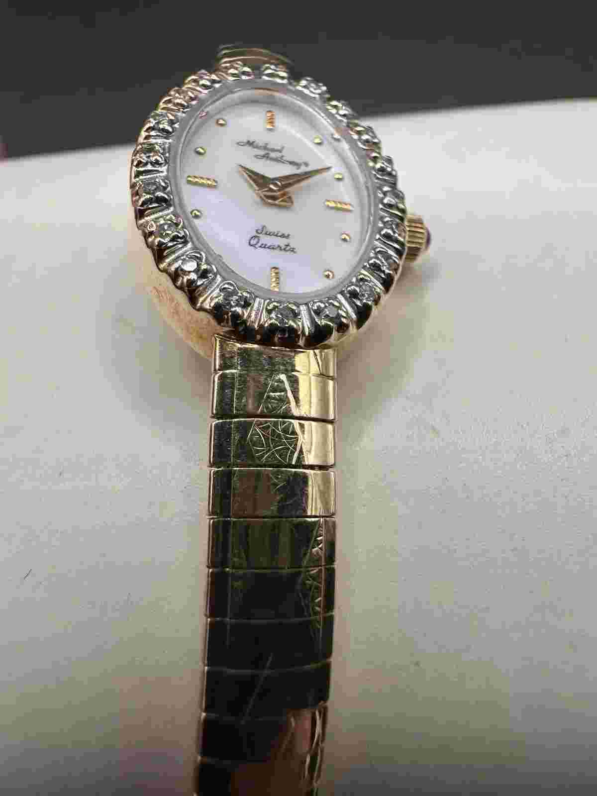 Michael Anthony 14KT Yellow Gold Diamonds Swiss Ladies Watch MOP Dial Stunning!