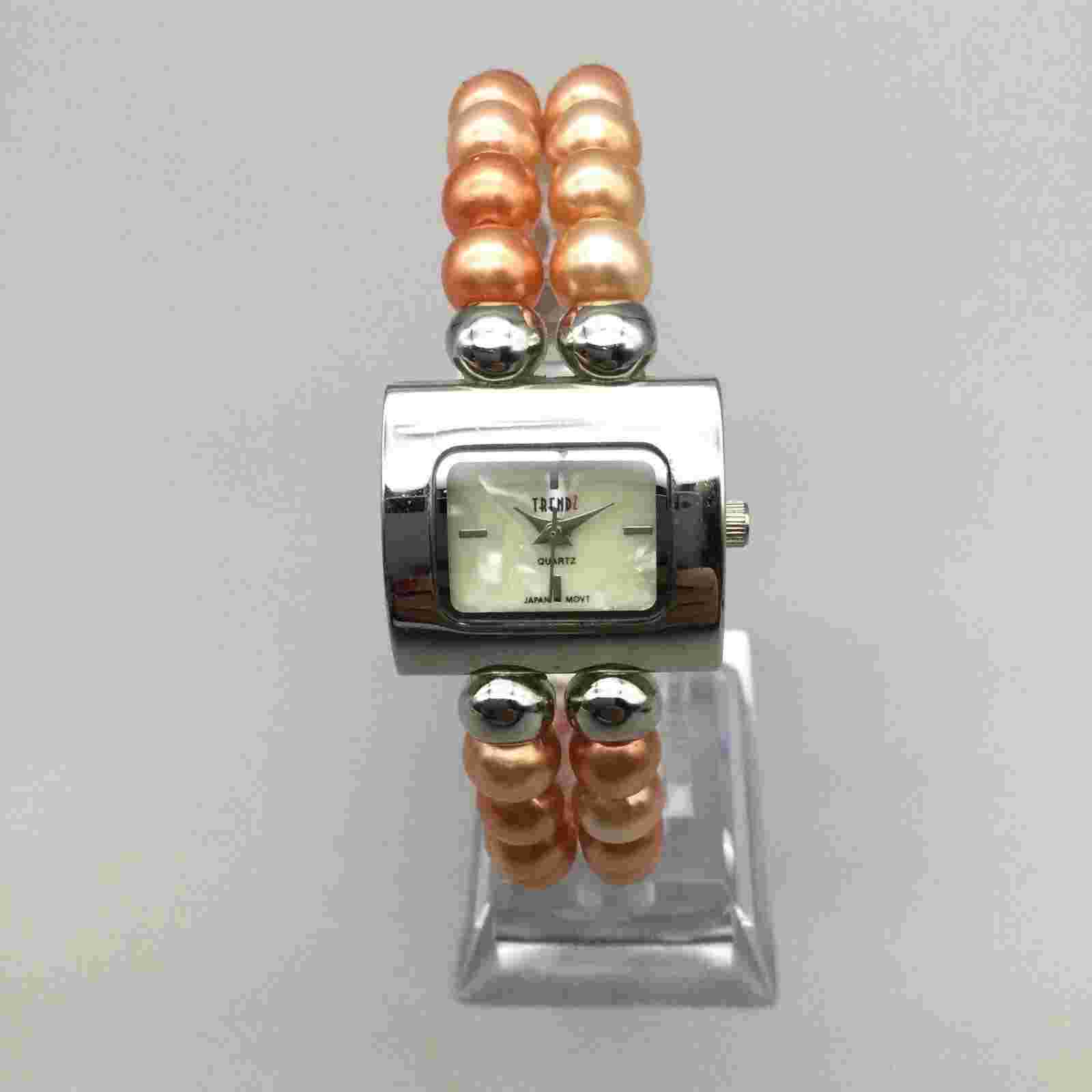 Trendz Faux Pearl Watch Women 25mm MOP Dial Open Cuff Band New Battery
