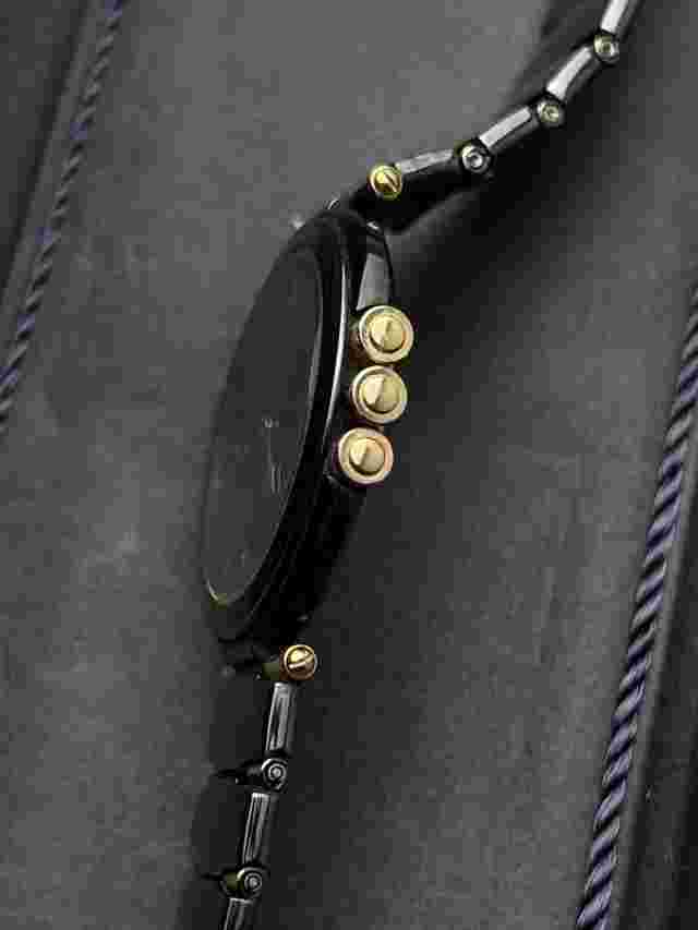 Vintage New 1989 LASSALE Seiko Men’s 34mm Quartz Watch Date 22KGP Black Ceramic