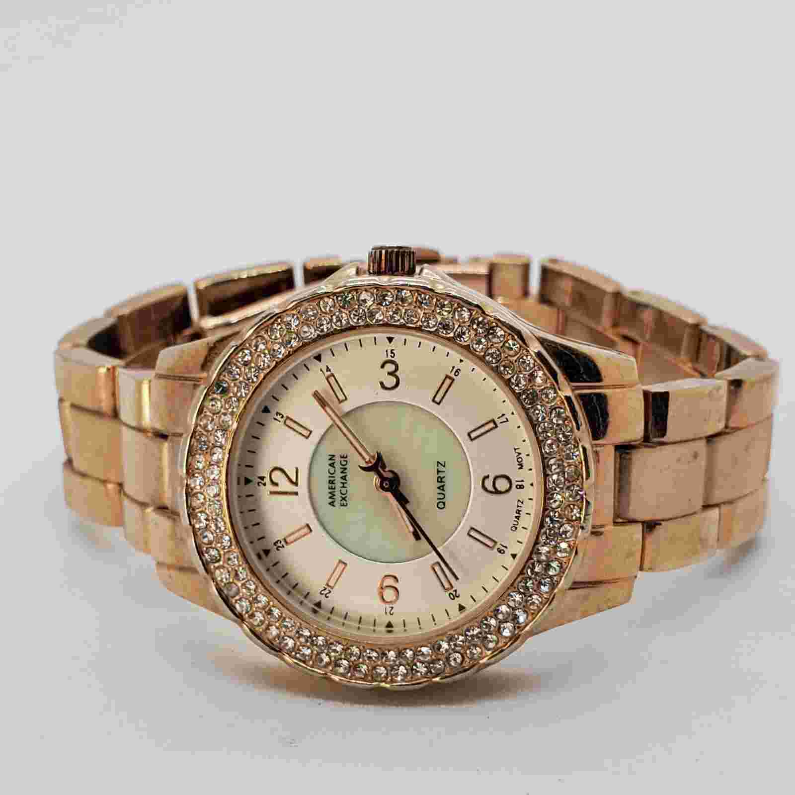 American Exchange 34MM Women Watch Crystal-Accented Bezel 7" Wrist New Battery