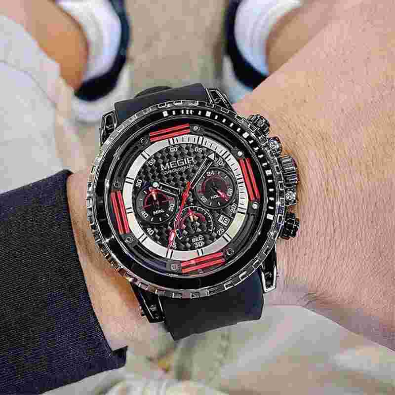 MEGIR Mens Sports Quartz Watch Waterproof Chronograph Silicone Strap Watch