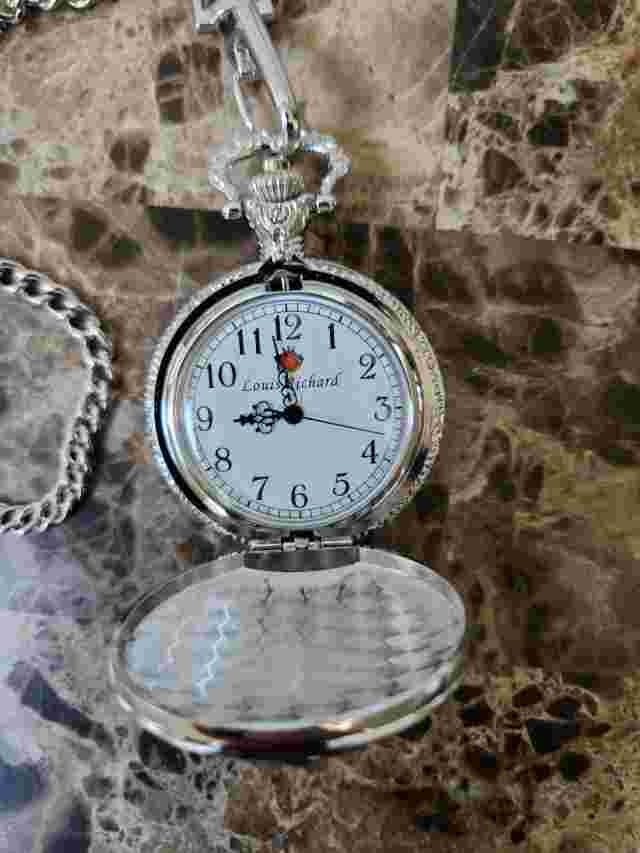 New Louis Richard Pocket Watch Train Style Men’s fashion silver-plated  w Chain!