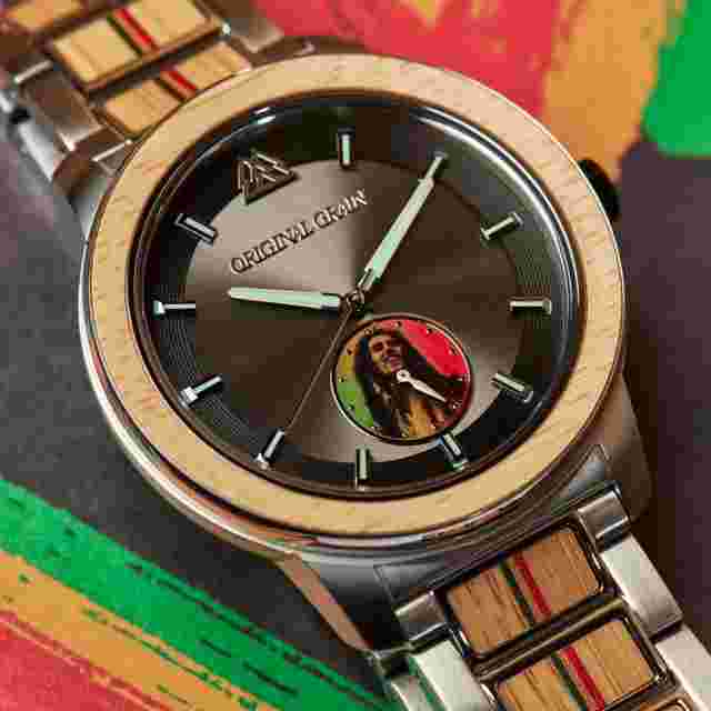 Original Grain "One Love" Ltd. Edition Bob Marley Bamboo Silver 46mm Watch- NIB
