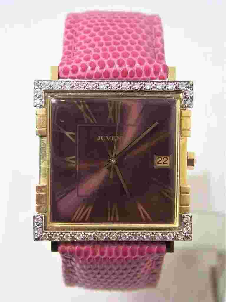 NEW 18K Gold JUVENIA MACHO Ladies AUTOMATIC Watch w/DIAMOND BEZEL & Purple Dial
