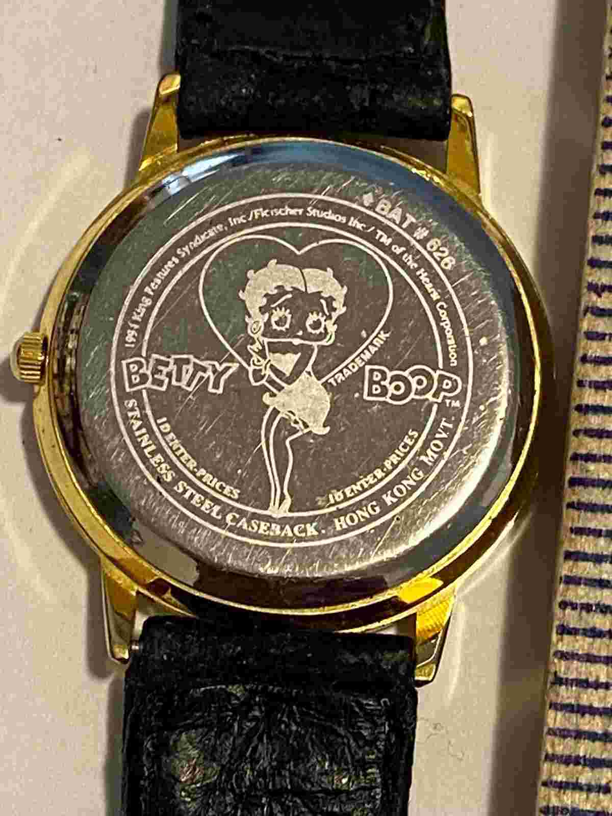 1994 Betty Boop Watch Women's Black Leather Band Pre-Owned