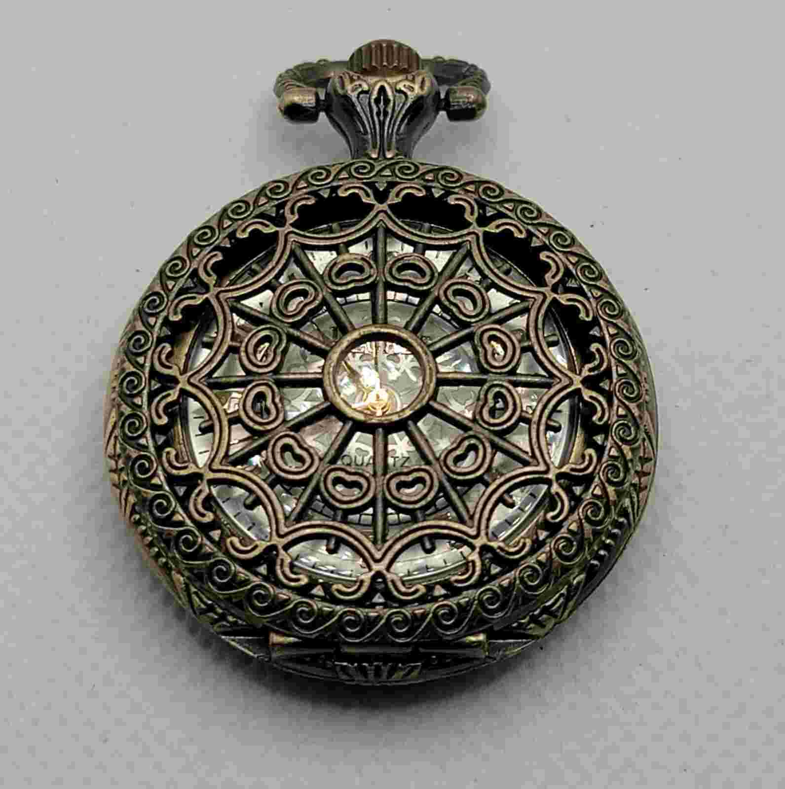 Ladies Decree Brass Round Gold Tone Pendant Pocket Watch J2