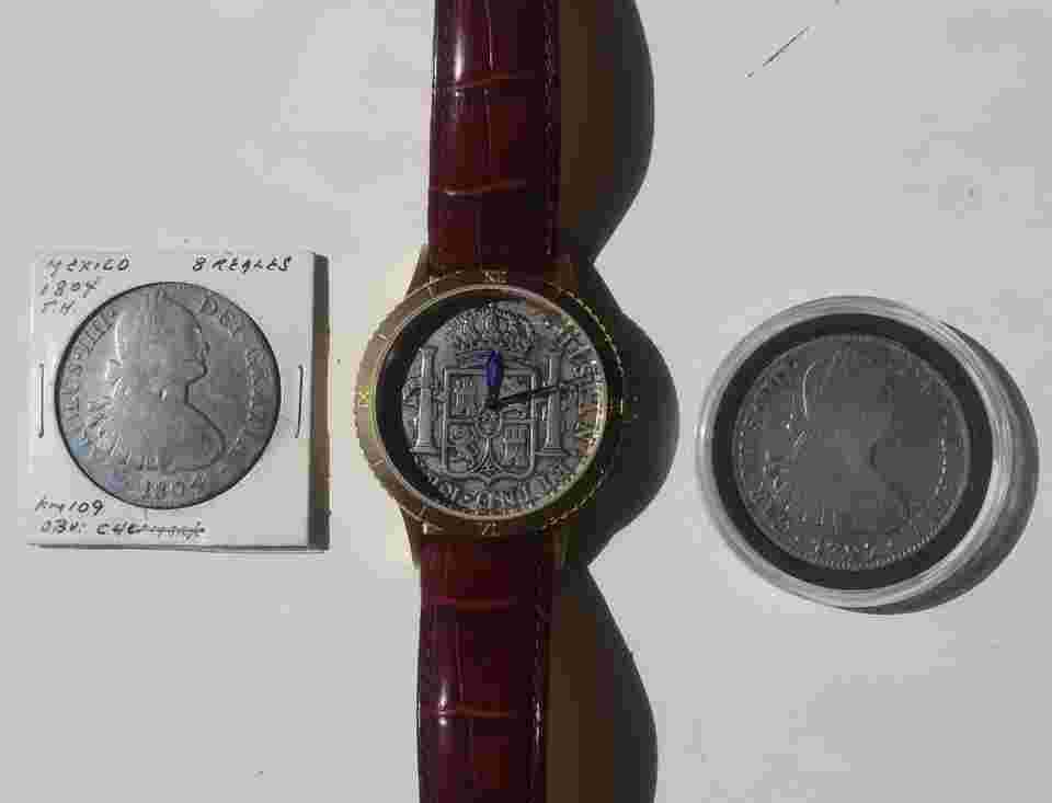 Stauer Men's Watch Silver Coin 8 Reales Mexico 1783