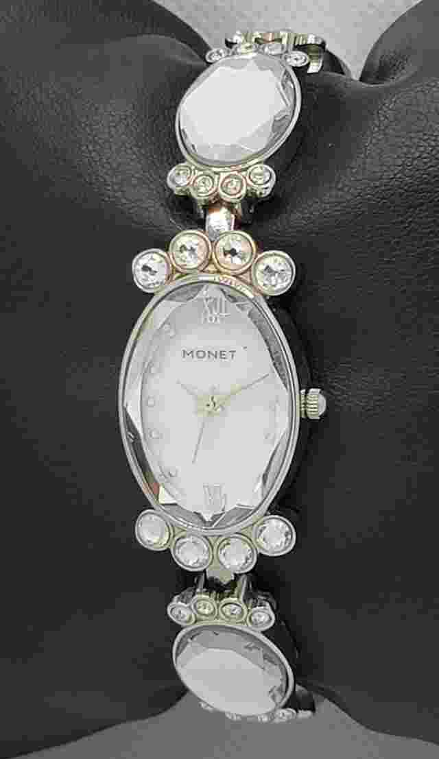 Ladies Monet Dress Stunning Statement Studded Paved Link Bracelet Watch L6