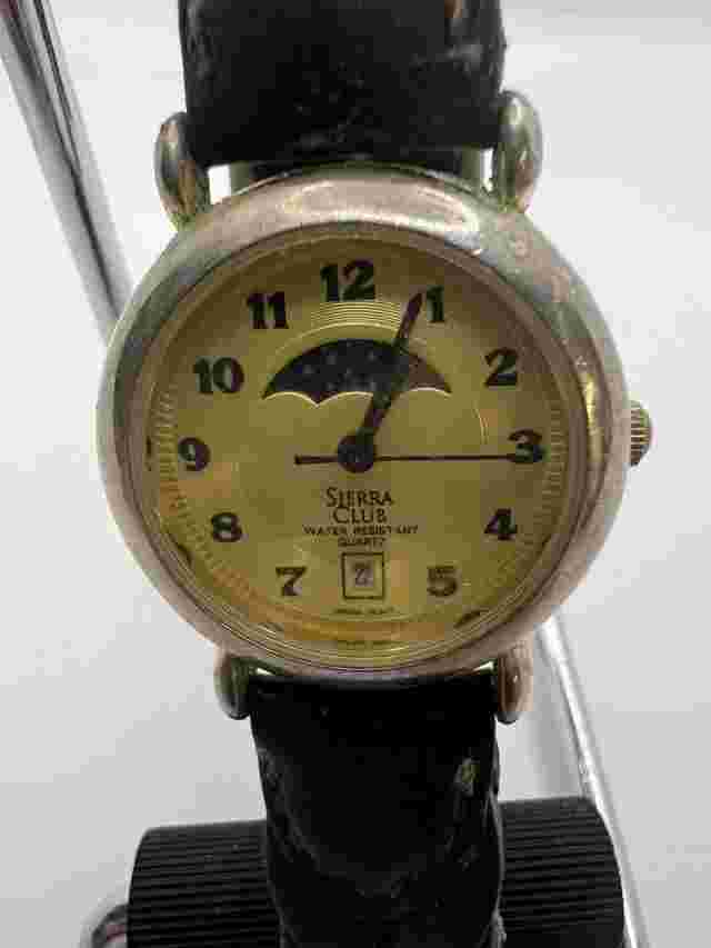 Sierra Club Women Watch Moon Gold Stainless Leather Brown WR Date Battery Quartz