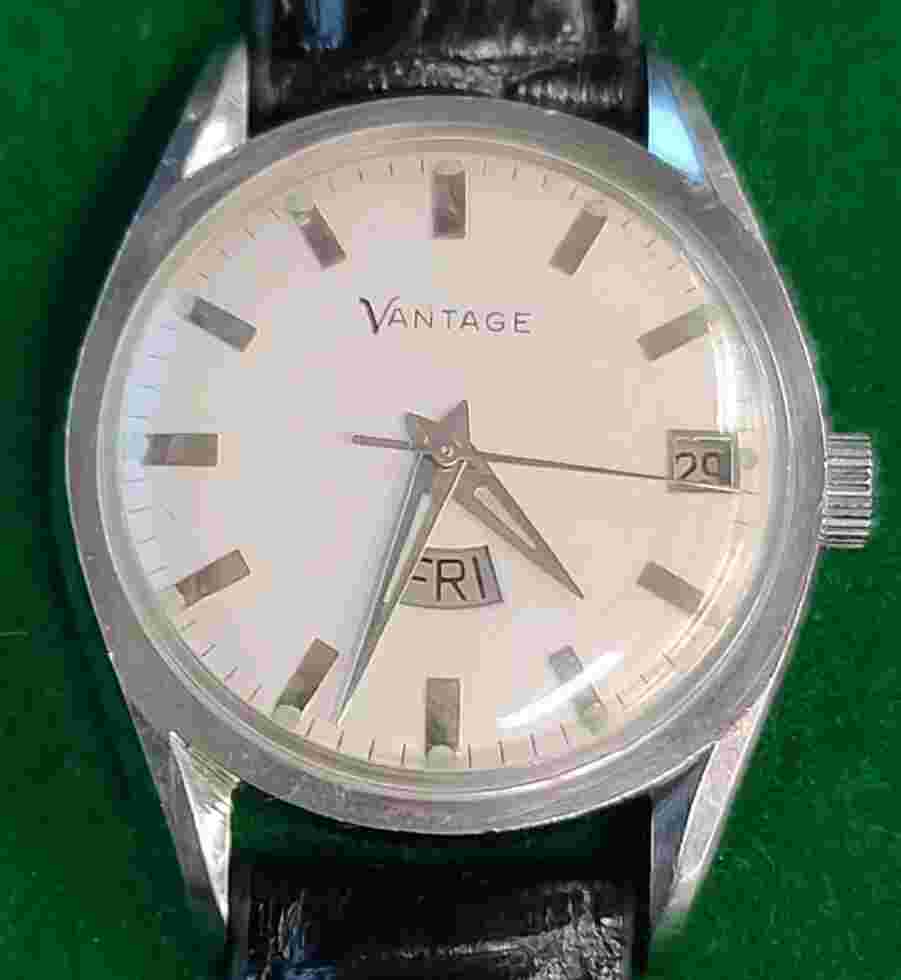 VANTAGE WATCH 1960'S, RARE VINTAGE,DATE DAY AT 6, 17 J, JAPAN MOVT JUST SERVICED