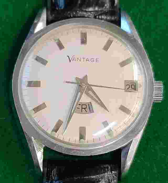 VANTAGE WATCH 1960'S, RARE VINTAGE,DATE DAY AT 6, 17 J, JAPAN MOVT JUST SERVICED