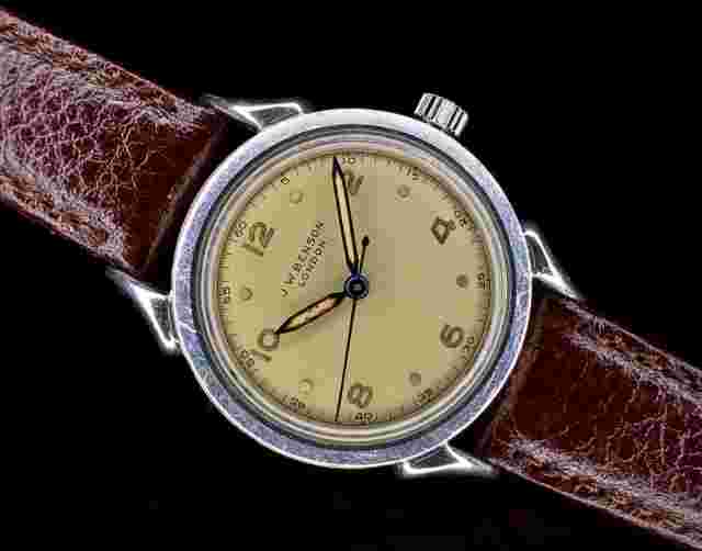1950s JW Benson London bumper auto Stainless case Horn lug watch, serviced