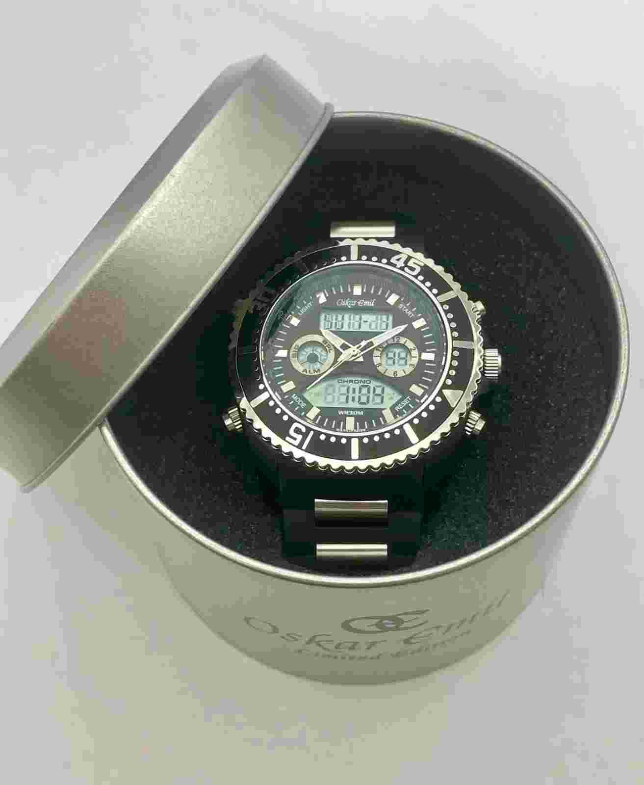 Oskar Emil RODRIGO Quality Mens Fashion Chunky Sports Chronograph Watch BLACK