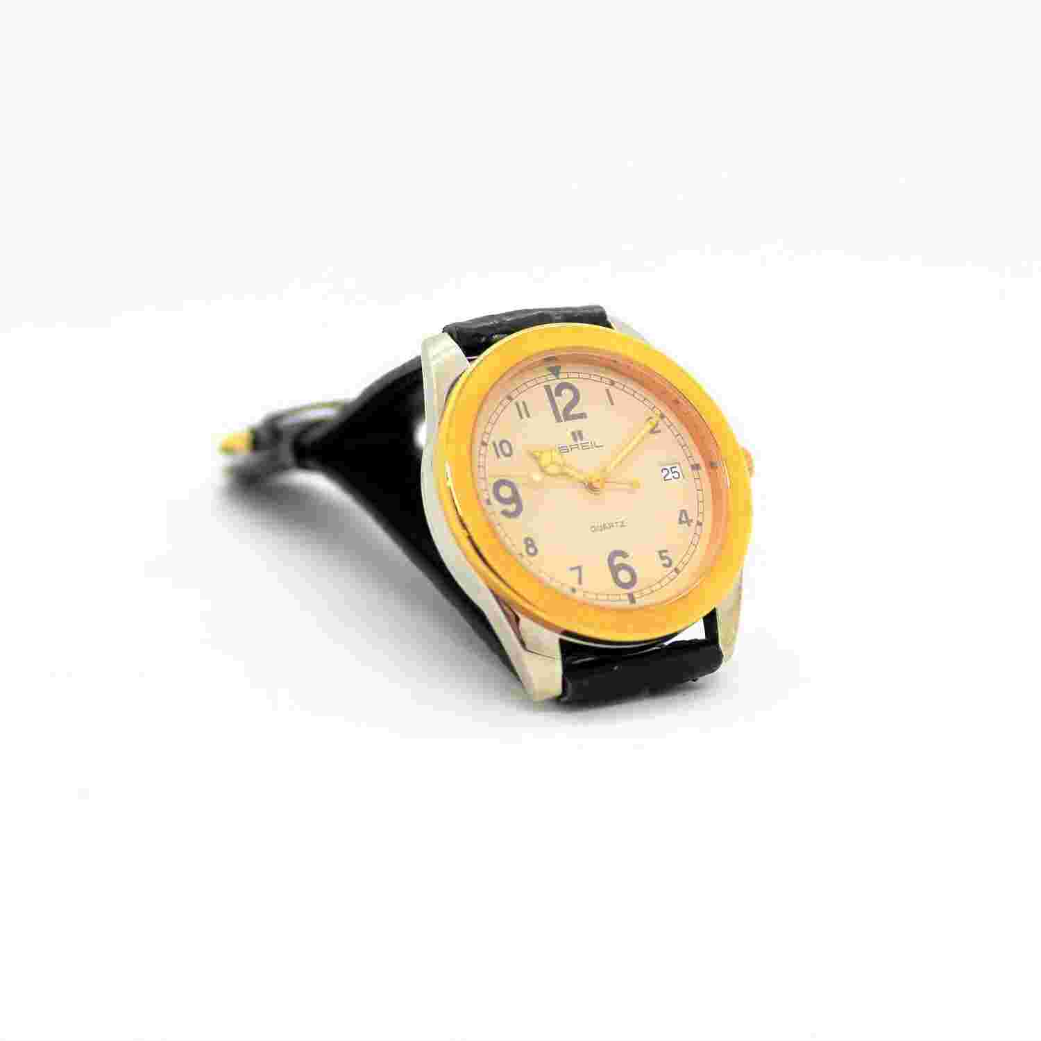 Quartz Watch Breil 1099H in Bicolor Steel with Date and Black Strap