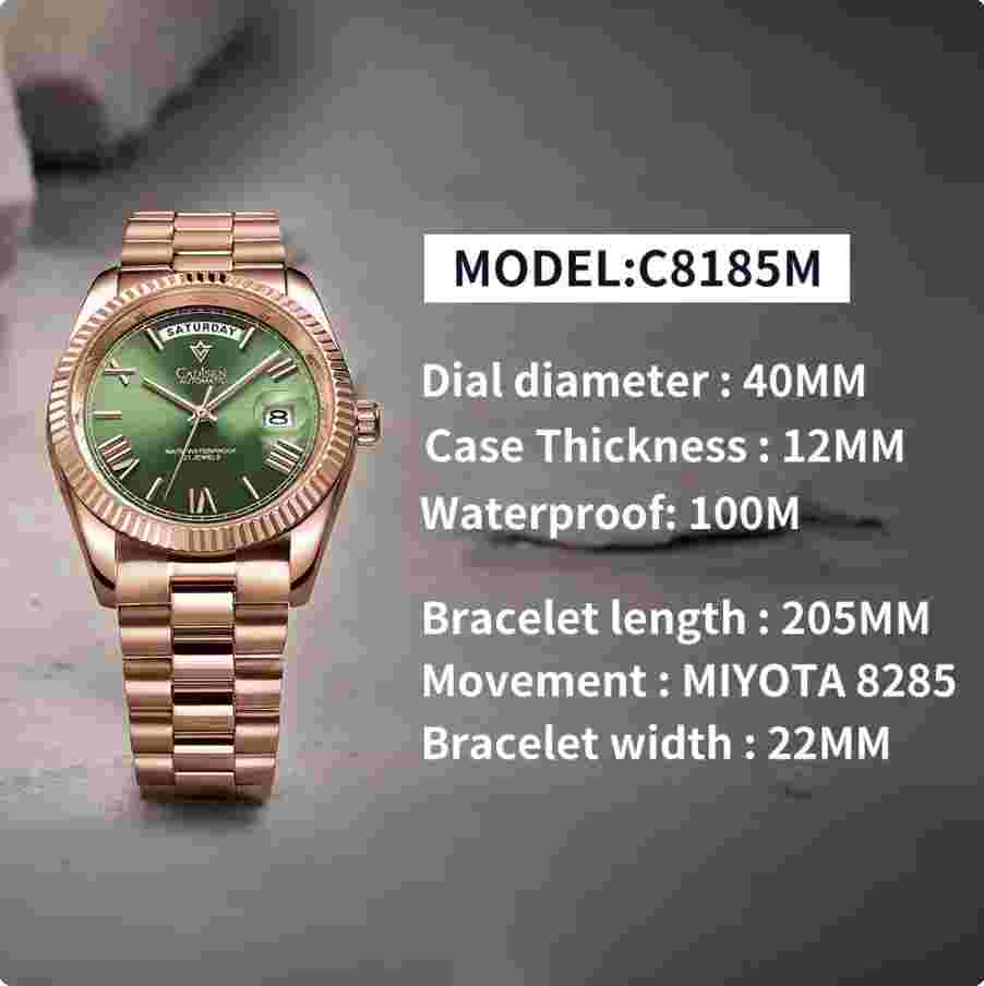 CADISEN Automatic Watches For Men Stainless Steel Sapphire Watches Mens Watch