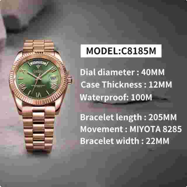 CADISEN Automatic Watches For Men Stainless Steel Sapphire Watches Mens Watch