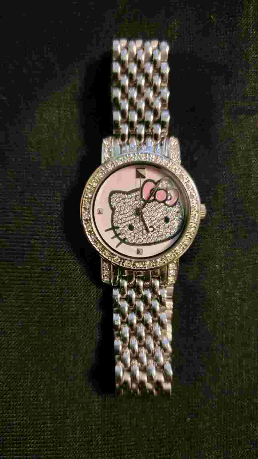 Sanrio Hello Kitty Kimora Lee Simmons? Rhinestone Stainless Steel Watch