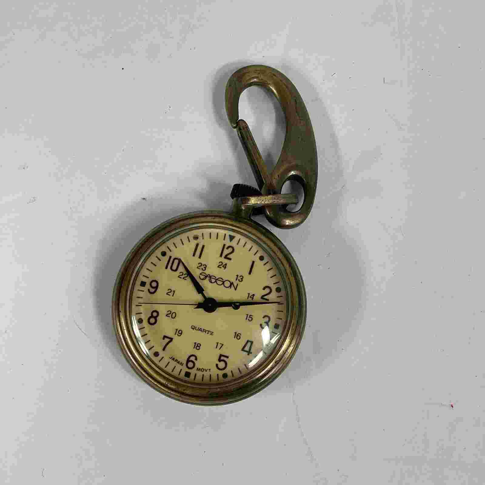 Sasson Watch Ivory Dial Bronze Tone Round Case Clip Pocket Vintage Parts Only