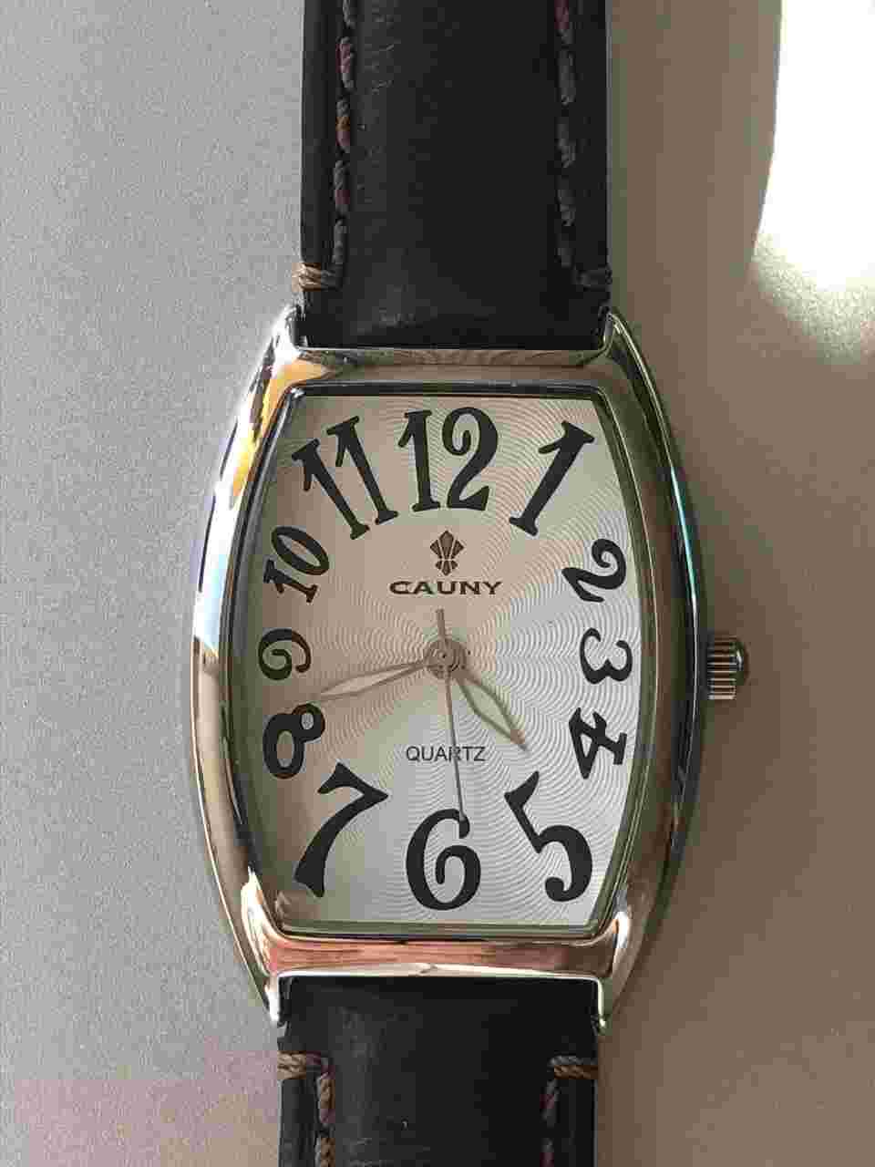 Tonneau curvex Cauny watch with guilloche dial,quartz movement