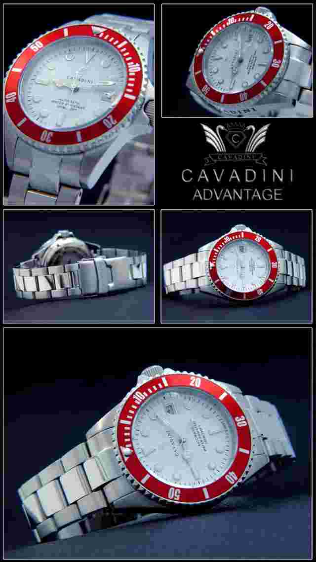 Watch Automatic Solid Stainless Steel Diver's Cavadini 20 BAR 1 9/16in Classic