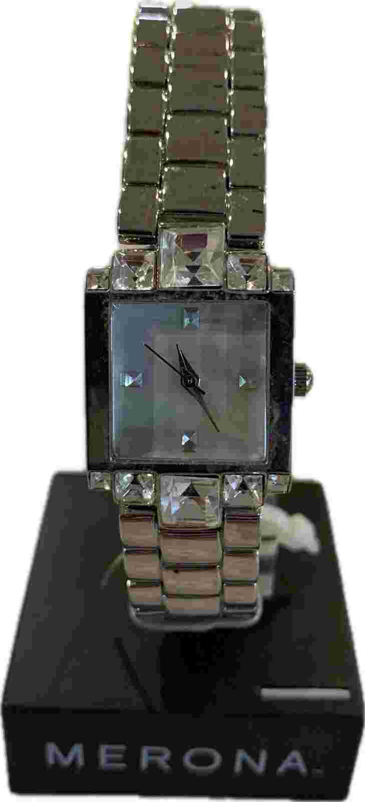 Merona’s Women’s Watch Silver tone W/Mother Of Pearl Face & Rhinstones