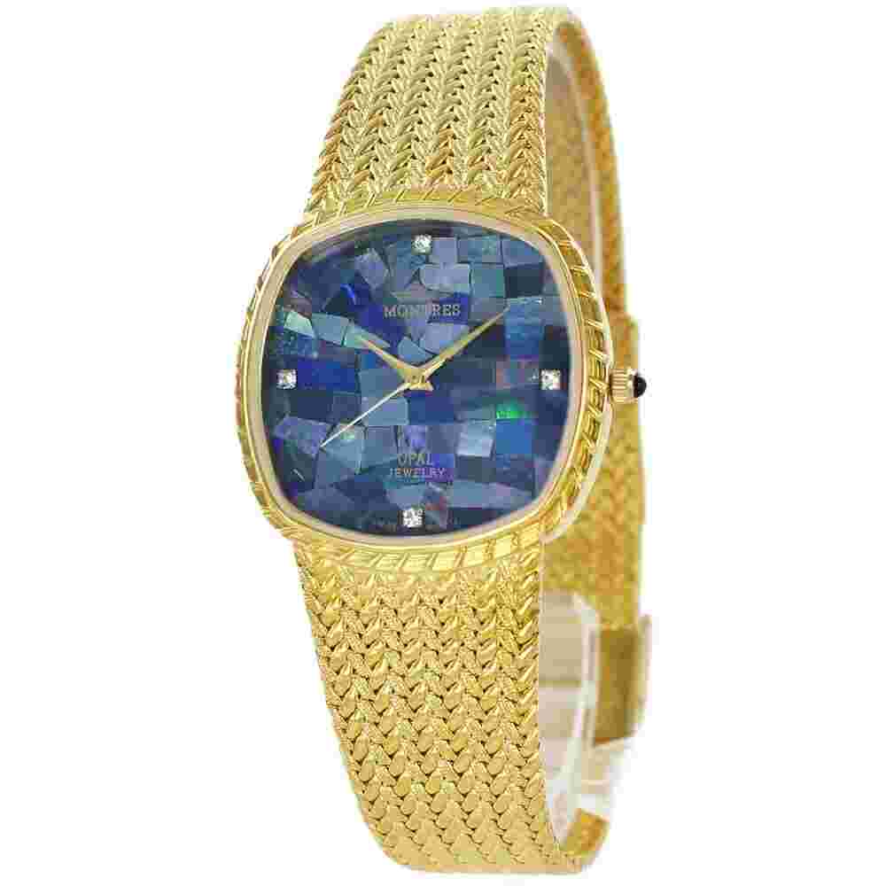 Montres Ms-007G Opal Jewelry Quartz Analog Watch Bracelet Gold Blue With Box