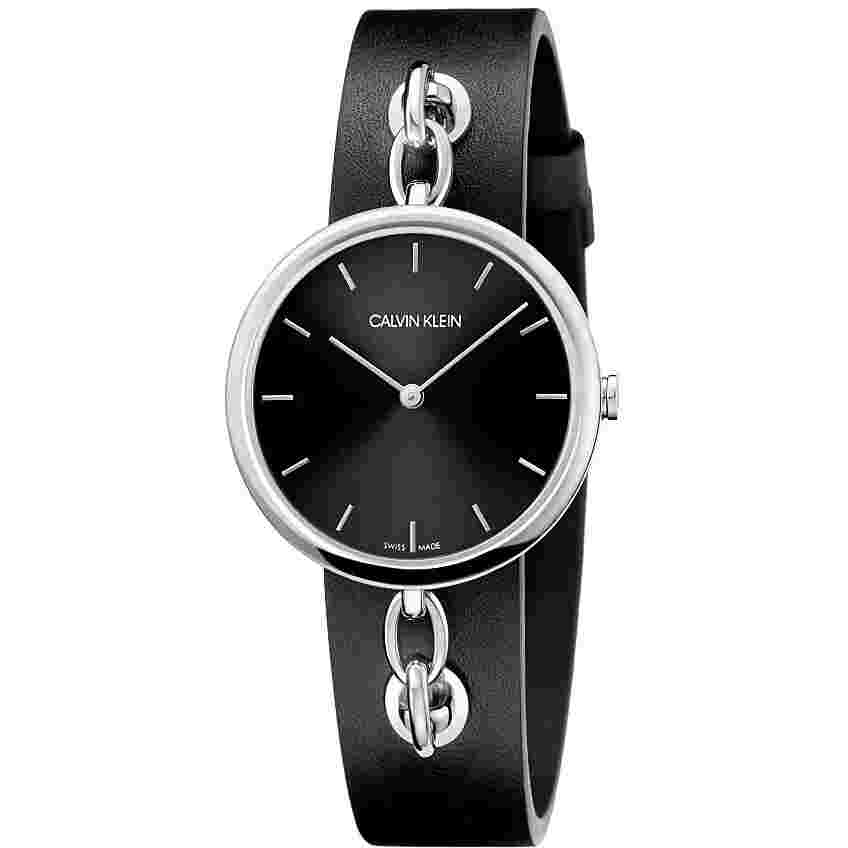 Womens Wristwatch CK CALVIN KLEIN CHAIN KBM231C1 Leather Black SWISS MADE