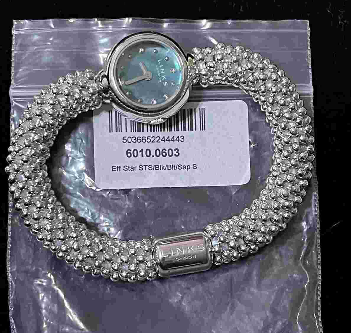 Genuine Links of London Effervescence Star Sapphire Silver  BLk Blt Men Watch S