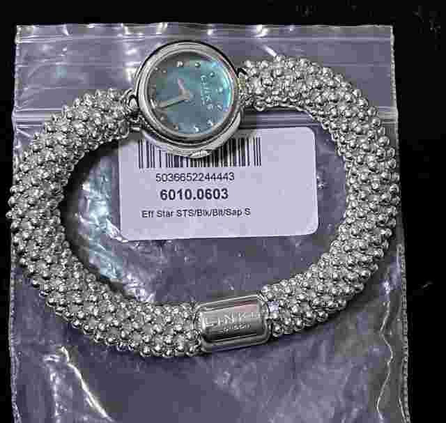 Genuine Links of London Effervescence Star Sapphire Silver  BLk Blt Men Watch S