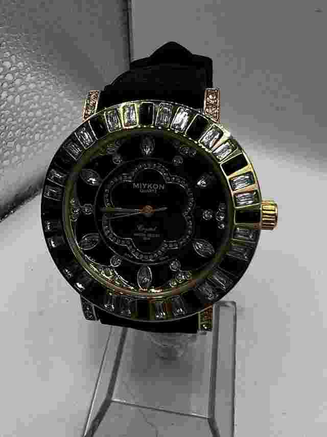 Miykon Womens Silver Crystal Watch Black Silicone Band!