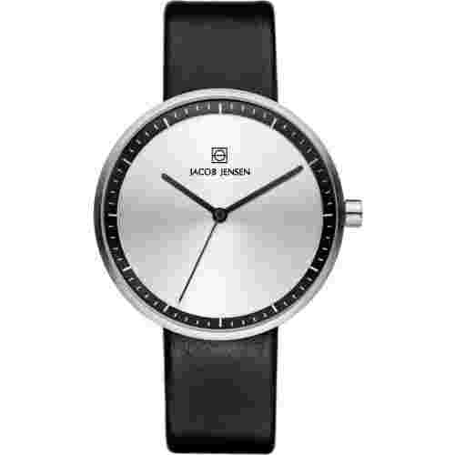 JACOB JENSEN Analogue Watch Black Leather Strap 280 Silver