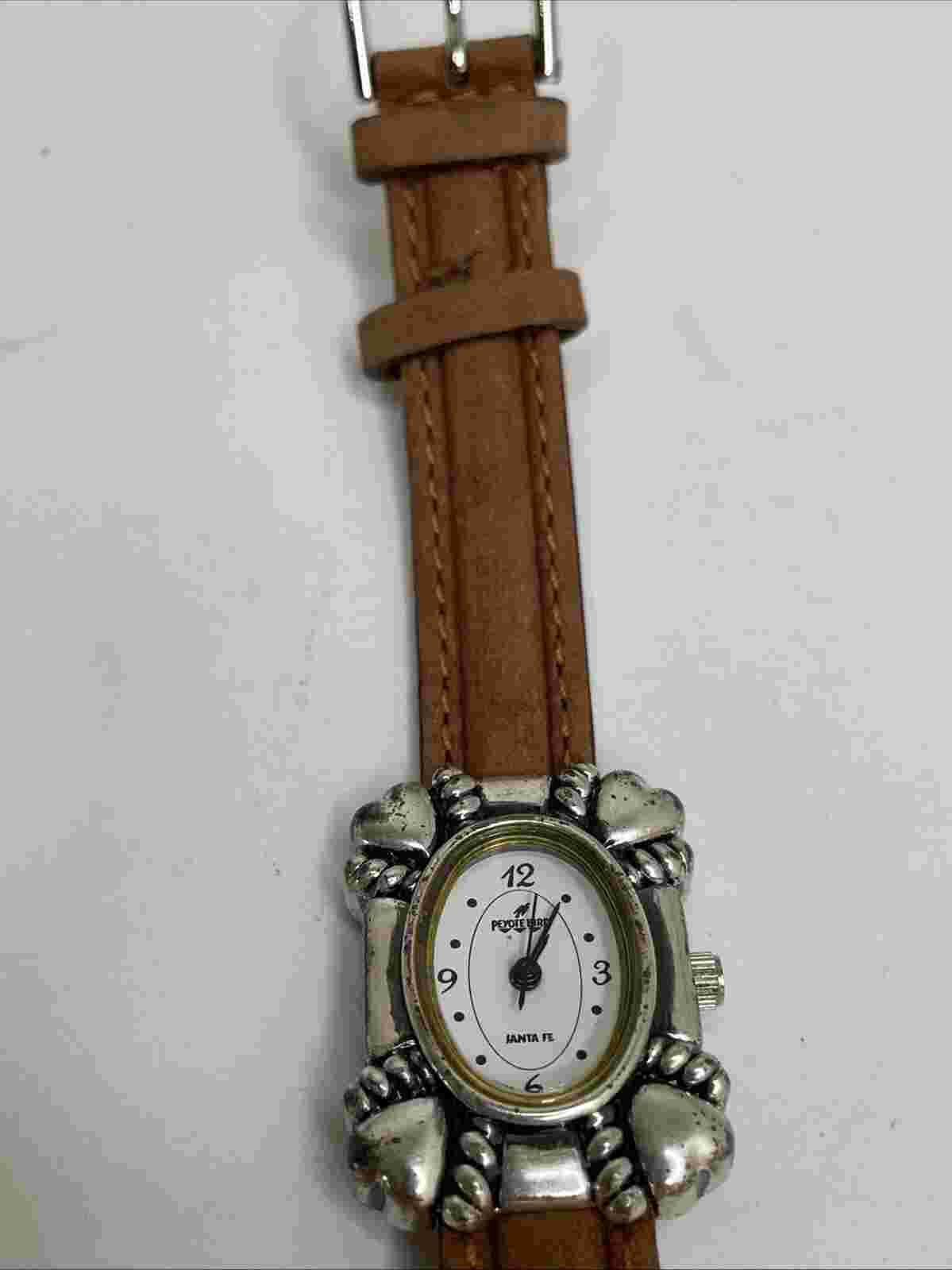 Vintage Peyote Bird Women's Heart Watch Santa Fe Silver & Leather Strap