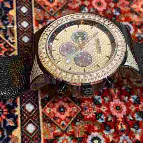 Men's leather band Vintage western watch in stainless steel & rose gold crystal