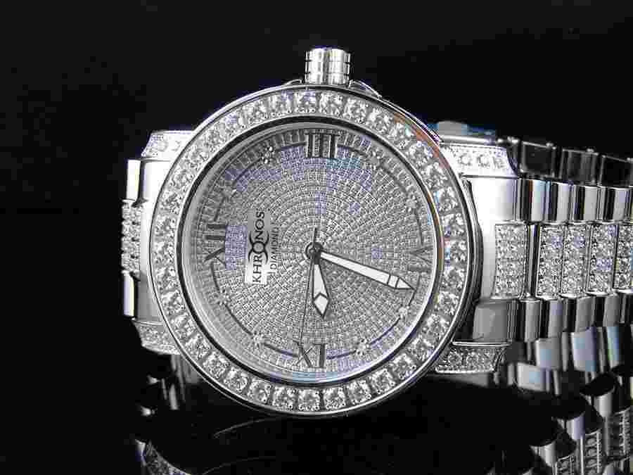 Men's White Gold Finish Stainless Steel  Khronos Simulated Diamond Watch 48MM
