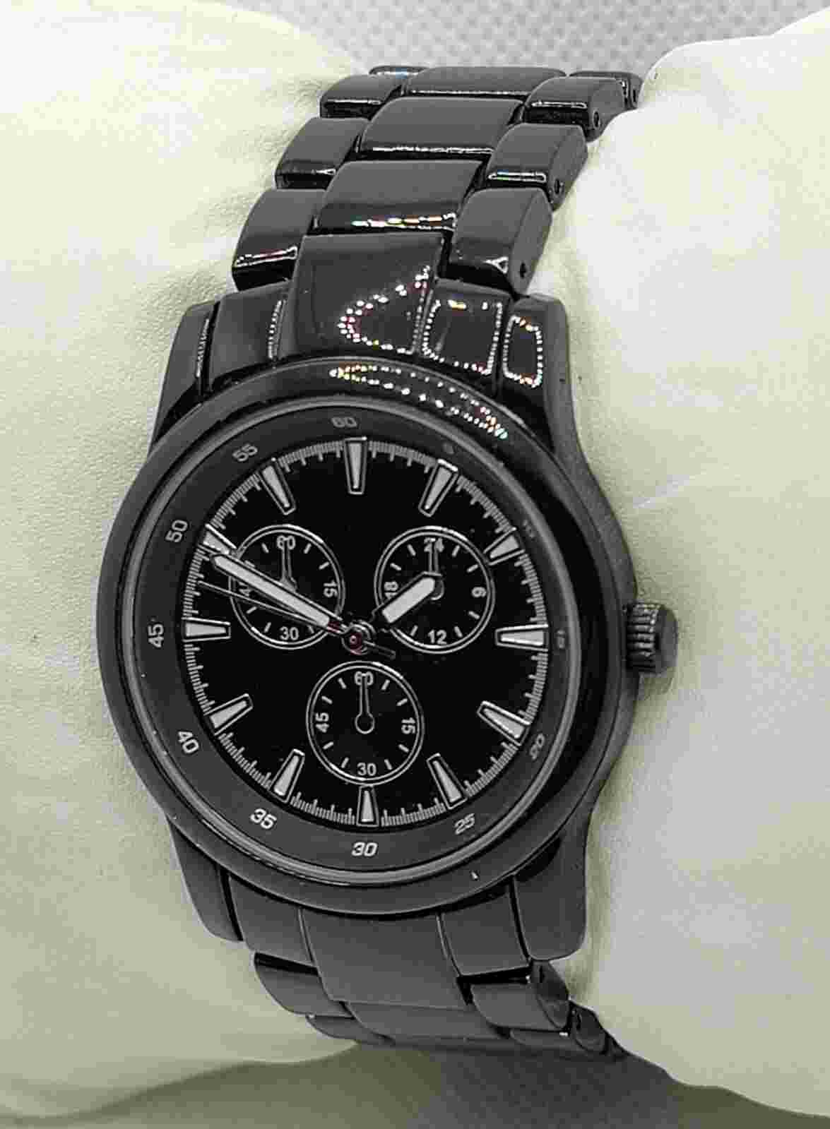 Ladies Merona Round Black Tone Link Bracelet Analog Watch F9