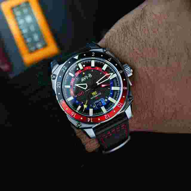 AVI-8 Hawker Hunter Atlas Gmt Automatic Devil Black Men's Watch AV-4122-01