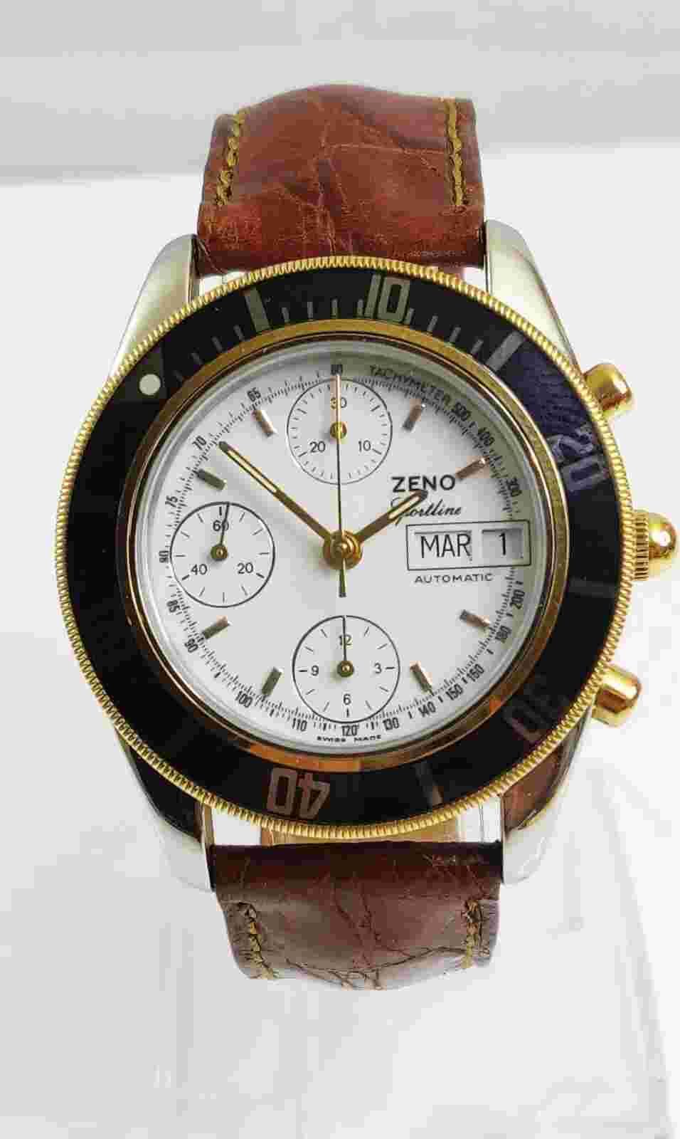 Vintage Rare Zeno Automatic Chronograph Watch Valjoux 7750 Watch NOS 1980S