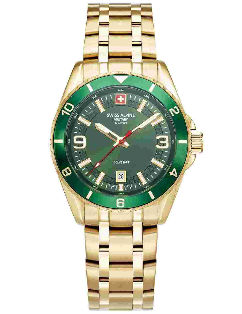 Swiss Alpine Military 7034.1114 Mens Watch Sierra gold green 42mm 10ATM