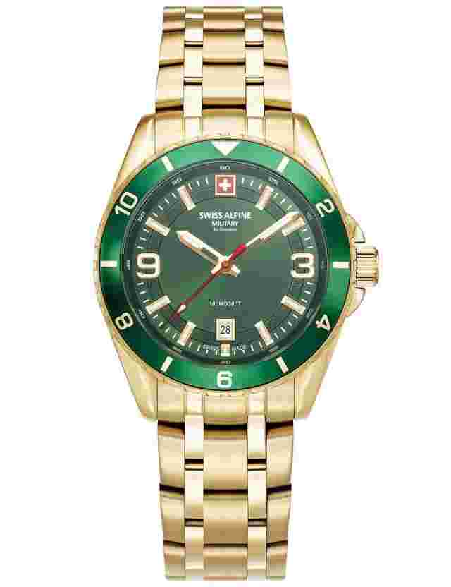 Swiss Alpine Military 7034.1114 Mens Watch Sierra gold green 42mm 10ATM