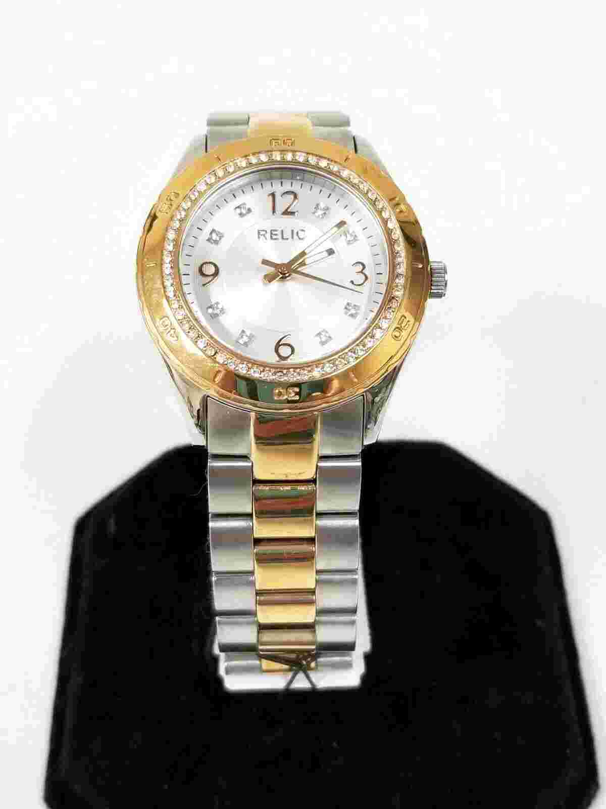 NEW RELIC SILVER+ROSE GOLD 2 TONE,CRYSTALS PAVE SMALL BRACELET WATCH ZR11925