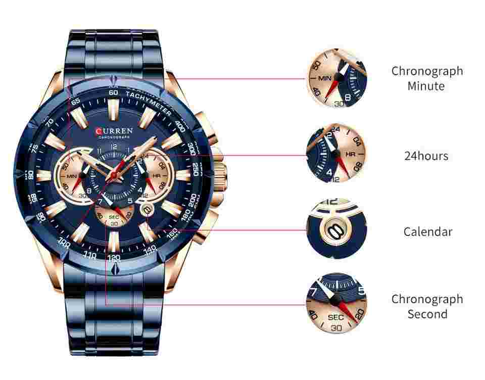 CURREN Brand Watch Fashion Chronograph Wristwatch Steel Male Business Watches