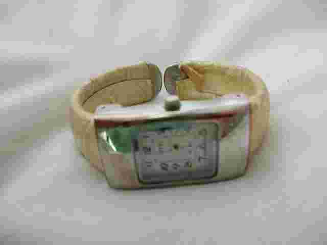 Trendz Beige & Silver Toned Women's Classy Cuff Band Wristwatch