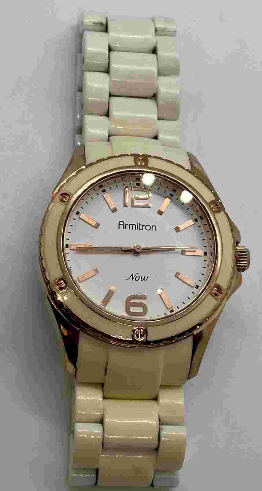 ARMITRON NOW LADIES WATCH new Battery Ivory/White 7” Band Butterfly Clasp