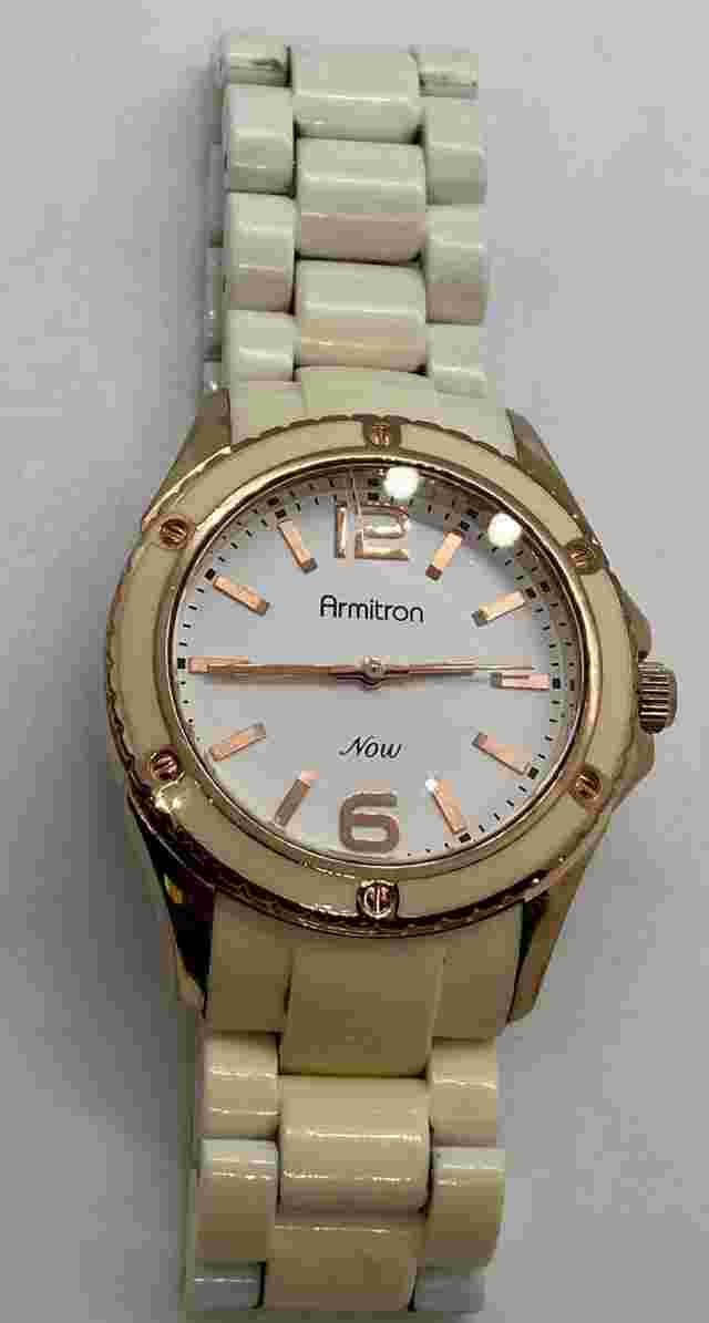 ARMITRON NOW LADIES WATCH new Battery Ivory/White 7” Band Butterfly Clasp