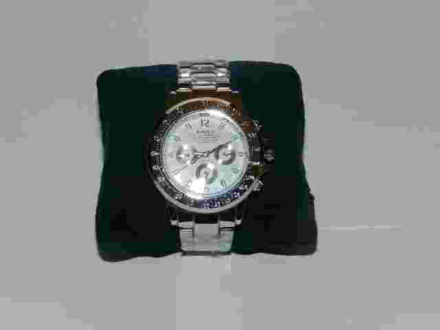 ROSRA TM white with 3 circles face Silver tone case Quartz Watch NEW