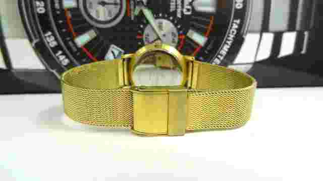 Watch Grenen Gold Tone Battery Gemmed White Pearl Date Dial Womans M23SGGW